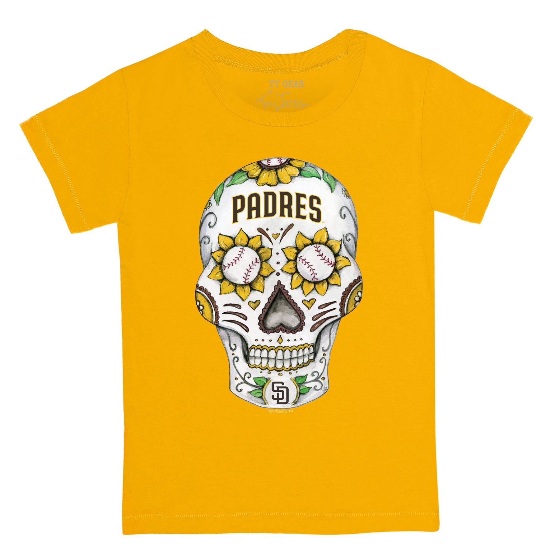 San Diego Padres Sugar Skull Tee Shirt Women's Small / Gold