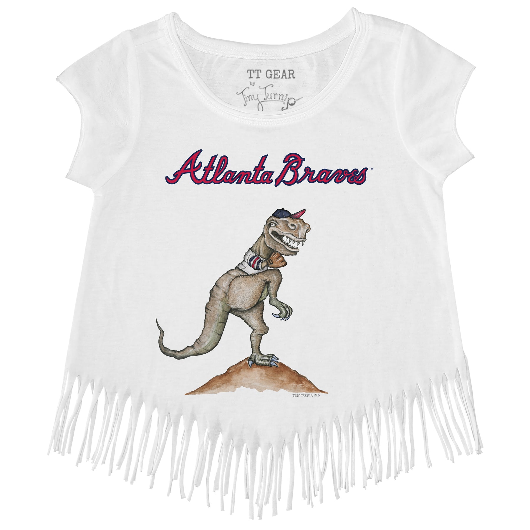 Atlanta Braves Tiny Turnip Girls Youth State Outline Fringe T-Shirt - White