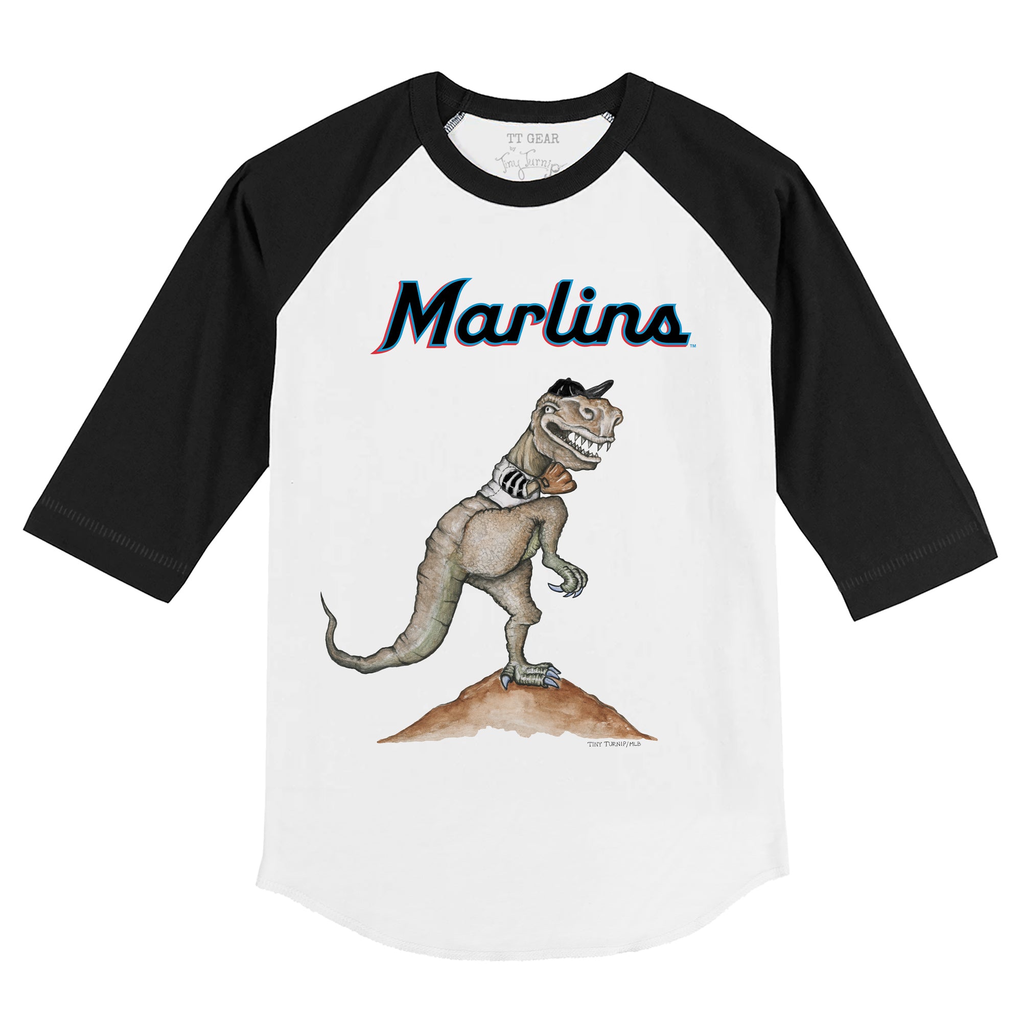 Miami Marlins Tiny Turnip Toddler Stacked Raglan 3/4 Sleeve T-Shirt - White /Black