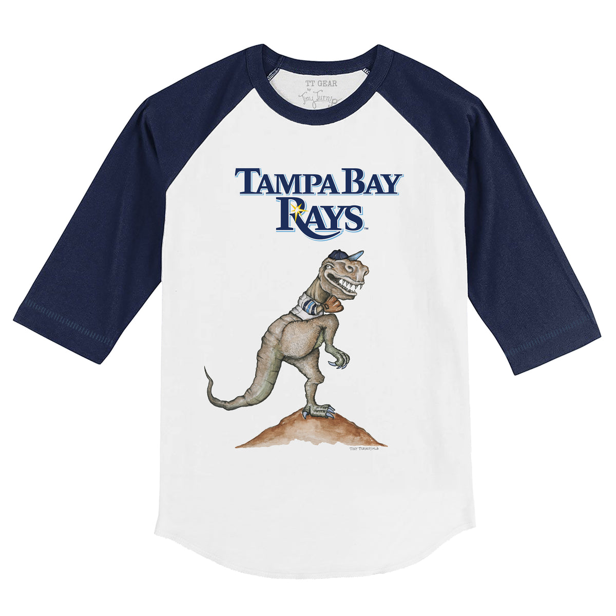 Infant Tiny Turnip White/Navy Tampa Bay Rays TT Rex Raglan 3/4 Sleeve T-Shirt