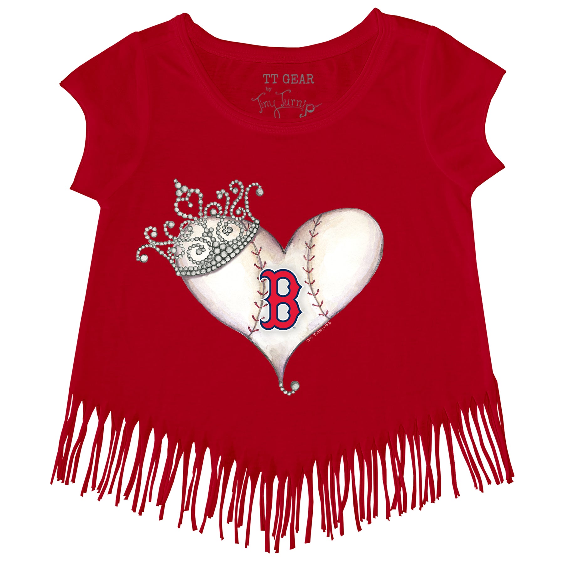 Boston Red Sox Tiara Heart Fringe Tee