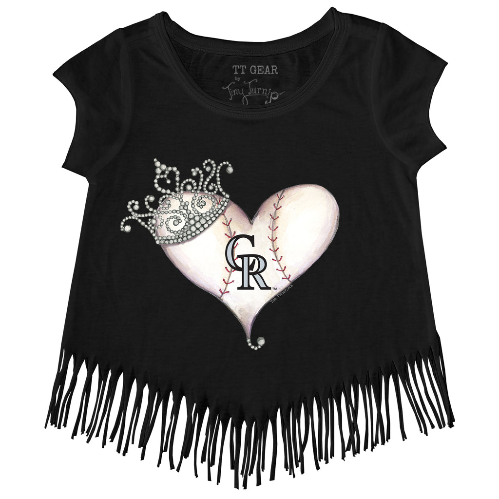 Girls Youth Tiny Turnip Black Colorado Rockies State Outline Fringe T-Shirt Size: Small