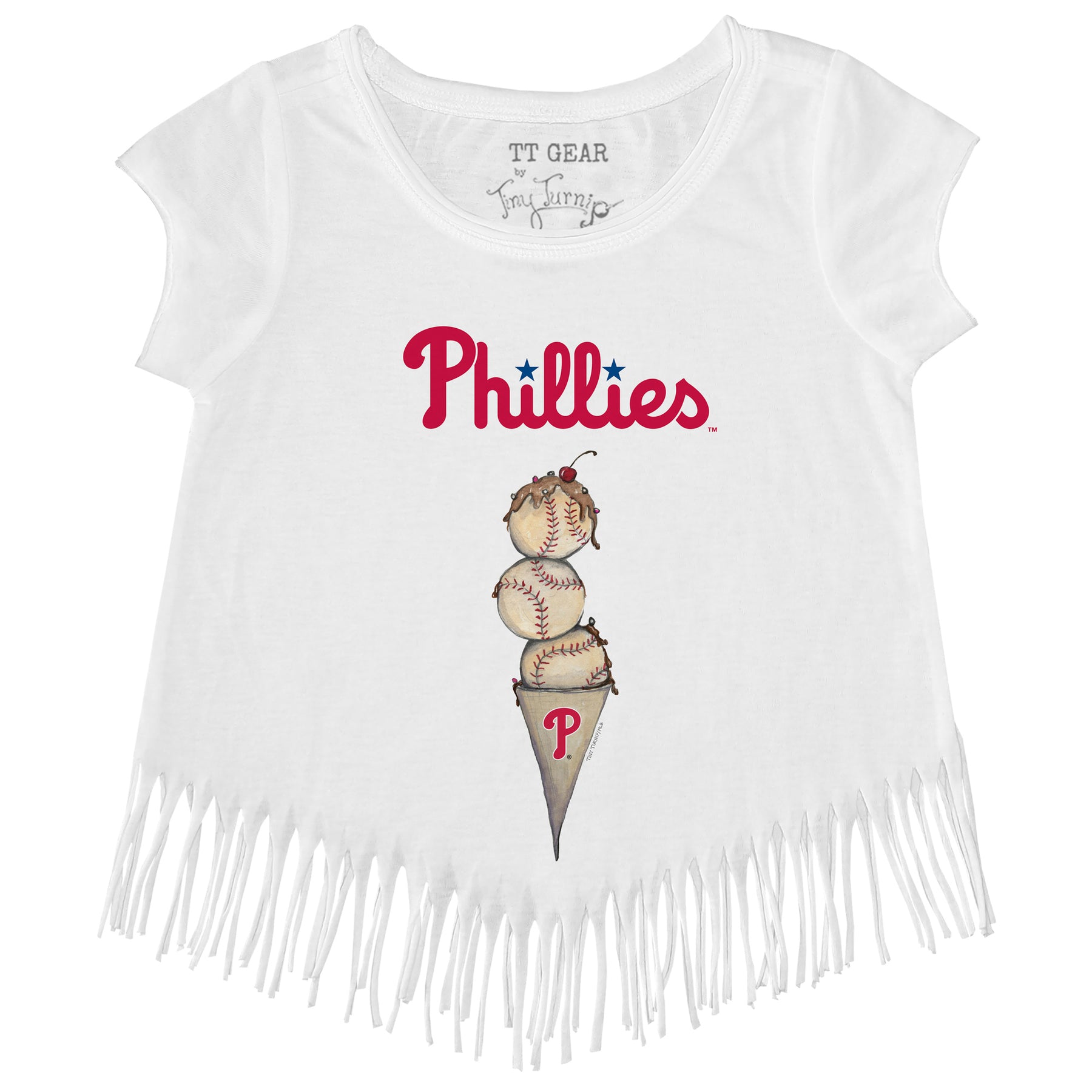 Girls Toddler Tiny Turnip White Philadelphia Phillies Unicorn Fringe T-Shirt Size: 2T