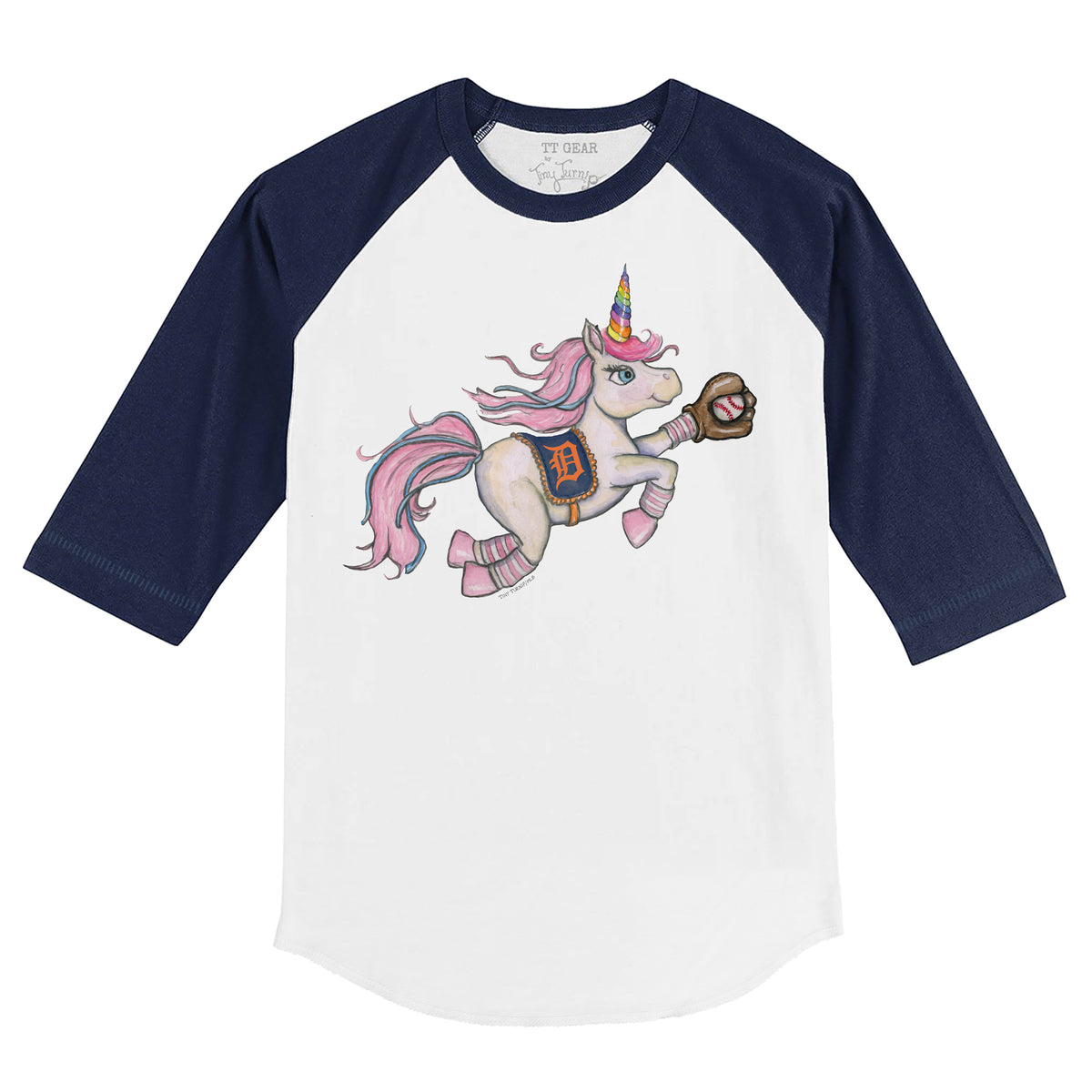 Detroit Tigers Unicorn 3/4 Navy Blue Sleeve Raglan Unisex XS