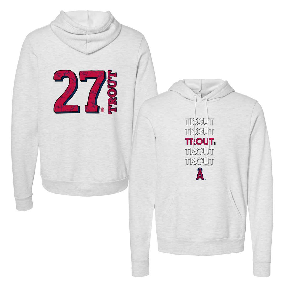 Los Angeles Angels Mike Trout Stacked Unisex Heather Grey Pullover Hoodie