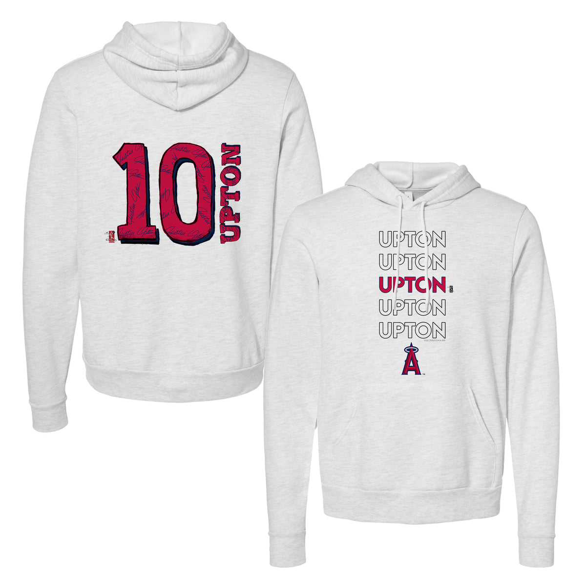Los Angeles Angels Justin Upton Stacked Unisex Heather Grey Pullover Hoodie