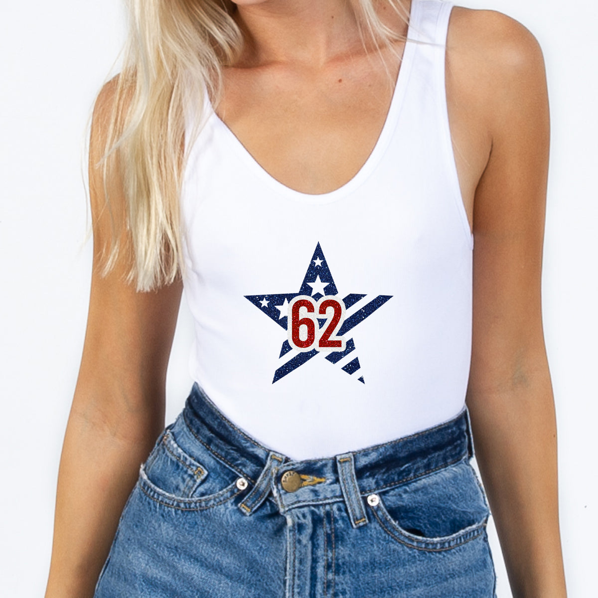 VIP International Baseball Tournament USA Flag Star w/ Player Number Ribbed Scoop Neck Bodysuit