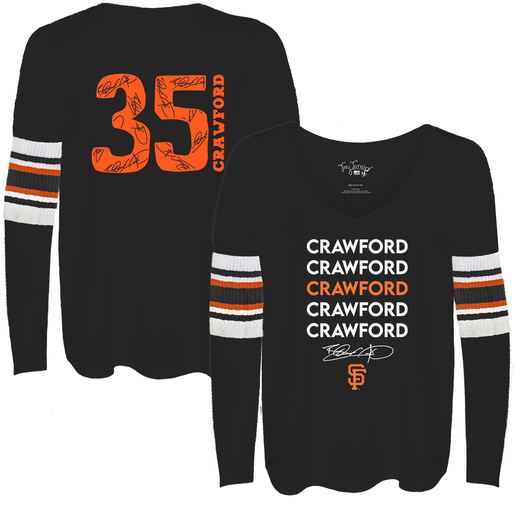 TinyTurnip San Francisco Giants Brandon Crawford Stacked Black Long Sleeve Jalynne Jersey Women's Small