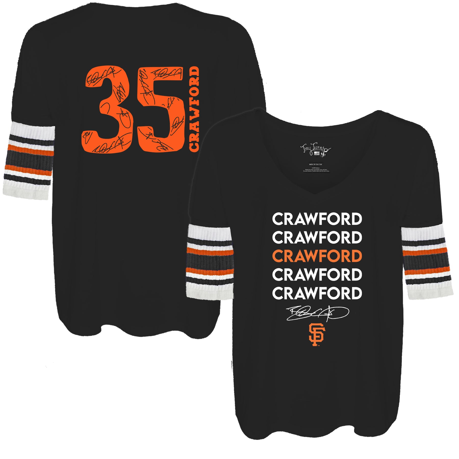 TinyTurnip San Francisco Giants Brandon Crawford Stacked Black Short Sleeve Jalynne Jersey Women's Small